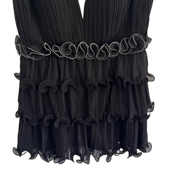 Mac Duggal Pleated Tiered Ruffle chiffon Rosette black Mini Dress size 12 - Picture 7 of 11